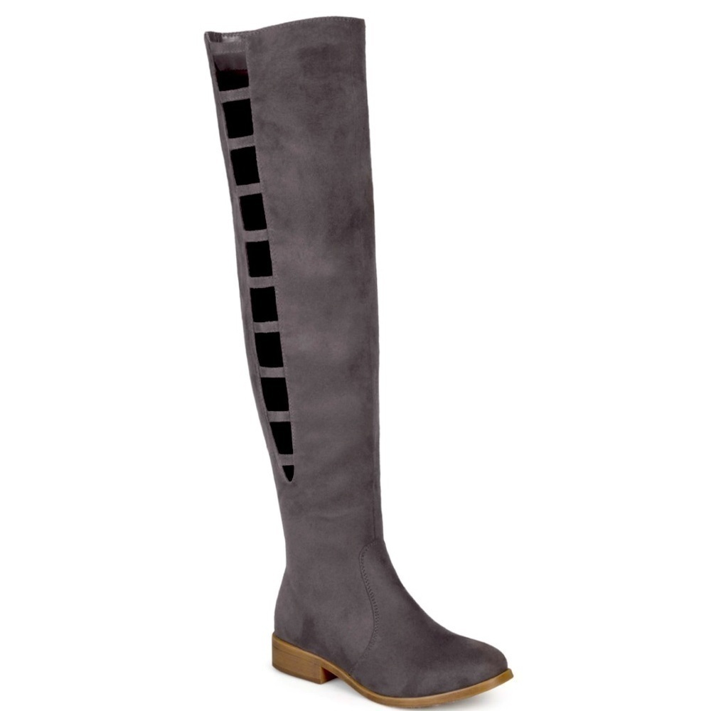 Journee Collection Thigh High cut out gray tall zip up boots size 8 sexy